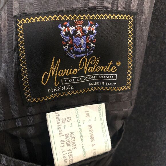 Mario Valente Double Breasted Mens Italian Wool Overcoat Size 44S Charcoal Gray - Picture 7 of 11